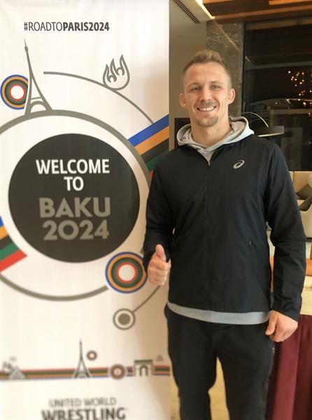 Lukas Staudacher beim Olympiaqualifikationsturnier in Baku (04.2024)